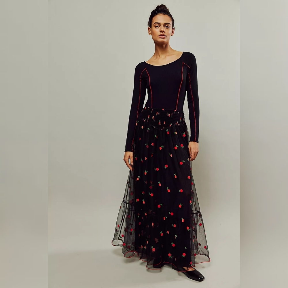 Free People Bodysuit And Mesh‎ Maxi Skirt Cherrie Amour Set Women's Size Large